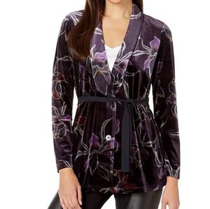 Nic + Zoe Velvet Blazer Jacket Plum Floral Womens Medium Dark Romantic